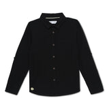 Kid Boys Collar Neck Roll Up Sleeve Solid Shirt