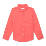 Kid Boys Coral Collar Neck Roll Up Sleeve Shirt