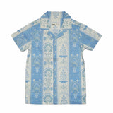 Kid Boys Safari Collar Neck Half Sleeve Blue Printed Shirt