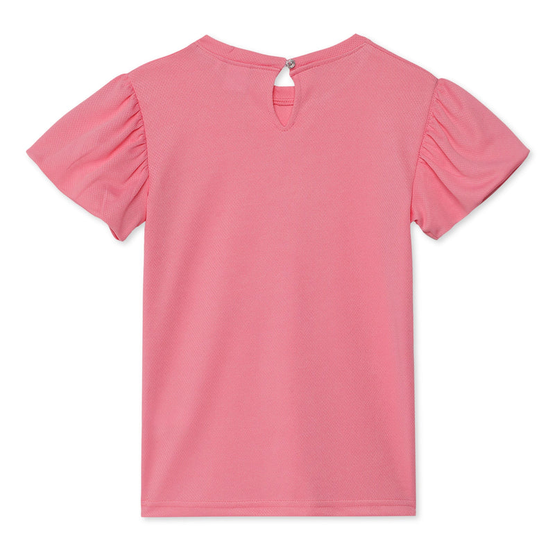 Kid Girls Round Neck Pleated Balloon Sleeve Top
