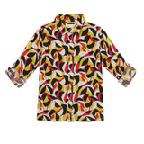 Kids Boys Collar Neck Roll Up Sleeve Printed Viscose Shirt