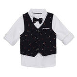 Baby Boys Collar Neck Roll Up Sleeve Shirt with Bow Tie, Waist Coat And Pant Set(4pcs pack)