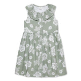 Kid Girls Frill Neck Sleeveless Green Dress