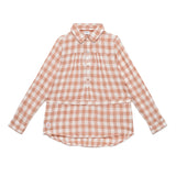 Kid Girls Collar Neck Roll Up Sleeve Gingham Checks Top