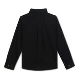 Kid Boys Collar Neck Roll Up Sleeve Black Shirt