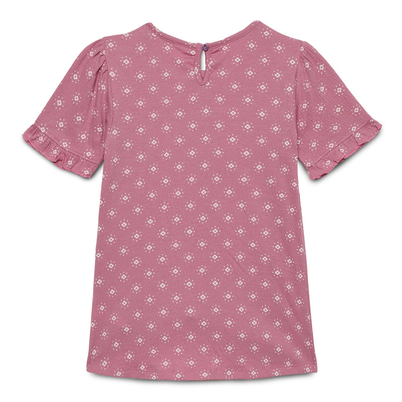 Kid Girls Round Neck Frilled Half Sleeve Printed Top