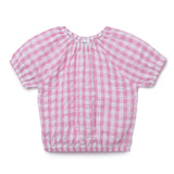 Girls Gingham Checks Raglan Half Sleeve Top With Full Pant -2pcs Set
