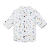 Baby Boys Grandad Collar Neck Roll Up Sleeve Printed Shirt