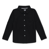 Baby Boys Collar Neck Roll Up Sleeve Black Solid Shirt