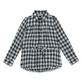 Kid Girls Collar Neck Roll UP Sleeve Gingham Checks Top