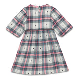 Kid Girls Frill Neck Balloon Sleeve Checks Dress