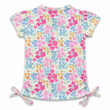 Kid Girls Floral Side Tie Textured Puff Sleeve Top
