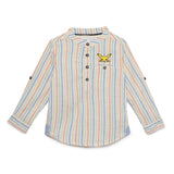 Baby Boys Grandad Neck Roll Up Sleeve ''Pikachu Print'' Shirt