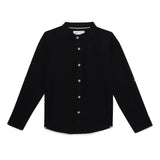 Kid Boys Grandad Collar Neck Roll Up Sleeve Cotlin Shirt