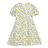 Kid Girls Tie Up Neck Puff Sleeve Printed Dress