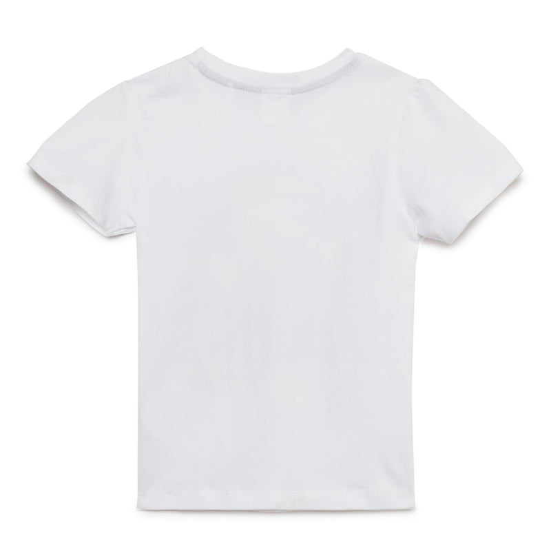 Baby Girls Round Neck Puff Sleeve White Graphic  T-Shirt