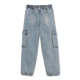 Kid Girls Toggled Blue Jogger Denim Pant