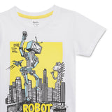 Baby Boys Round Neck Half Sleeve White Graphic Printed T-Shirt