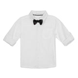 Baby Boys Collar Neck Roll Up Sleeve Shirt with Bow Tie, Waist Coat And Pant Set(4pcs pack)