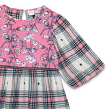 Kid Girls Frill Neck Balloon Sleeve Checks Dress