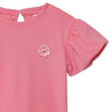 Kid Girls Round Neck Pleated Balloon Sleeve Top