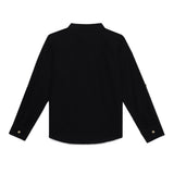Kid Boys Grandad Collar Neck Roll Up Sleeve Cotlin Shirt