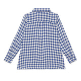 Kid Girls Collar Neck Roll Up Sleeve Gingham Checks Top