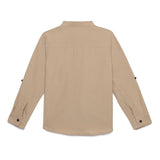 Kid Boys Grandad Collar Neck Roll Up Sleeve Cotlin Shirt