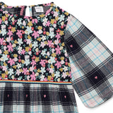 Kid Girls Frill Neck Balloon Sleeve Checks Dress