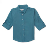 Kid Boys Collar Neck Roll Up Sleeve Shirt