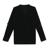 Kid Girls Roll Up Sleeve Black Viscose Top