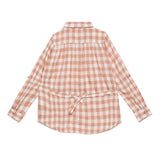 Kid Girls Collar Neck Roll Up Sleeve Gingham Checks Top