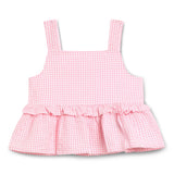 Baby Girls Pink Gingham Checks Spaghetti Tank Top With Shorts 2pcs Set