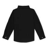 Baby Boys Collar Neck Roll Up Sleeve Black Solid Shirt