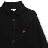 Kid Boys Collar Neck Roll Up Sleeve Black Shirt