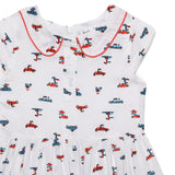 Baby Girls Peter Pan Collar Neck Cap Sleeve Printed Dress With Headband(2pcs set)
