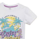 Baby Girls Round Neck Puff Sleeve White Graphic  T-Shirt