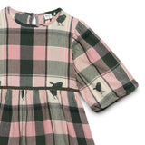 Kid Girls Frill Neck Balloon Sleeve Checks Dress