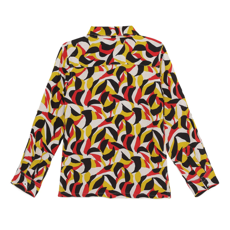 Kids Boys Collar Neck Roll Up Sleeve Printed Viscose Shirt