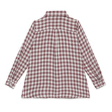 Kid Girls Collar Neck Roll Up Sleeve Gingham Checks Top