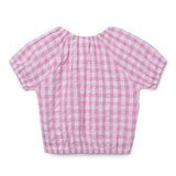 Girls Gingham Checks Raglan Half Sleeve Top With Full Pant -2pcs Set
