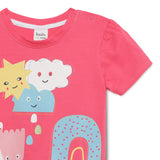 Baby Girls Round Neck Puff Sleeve Fuchsia Graphic T-Shirt