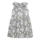 Kid Girls Frill Neck Sleeveless Green Dress