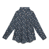 Kid Girls Collar Neck Roll Up Sleeve Printed Top