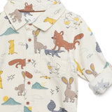 Baby Boys Collar Neck Roll Up Sleeve Printed Corduroy Shirt