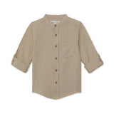 Kid Boys Grandad Neck Neck Roll Up Sleeve Shirt
