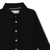 Baby Boys Collar Neck Roll Up Sleeve Black Solid Shirt