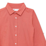 Kid Boys Maroon Collar Neck Roll Up Sleeve Shirt