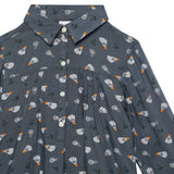 Kid Girls Collar Neck Roll Up Sleeve Printed Top