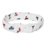 Baby Girls Peter Pan Collar Neck Cap Sleeve Printed Dress With Headband(2pcs set)